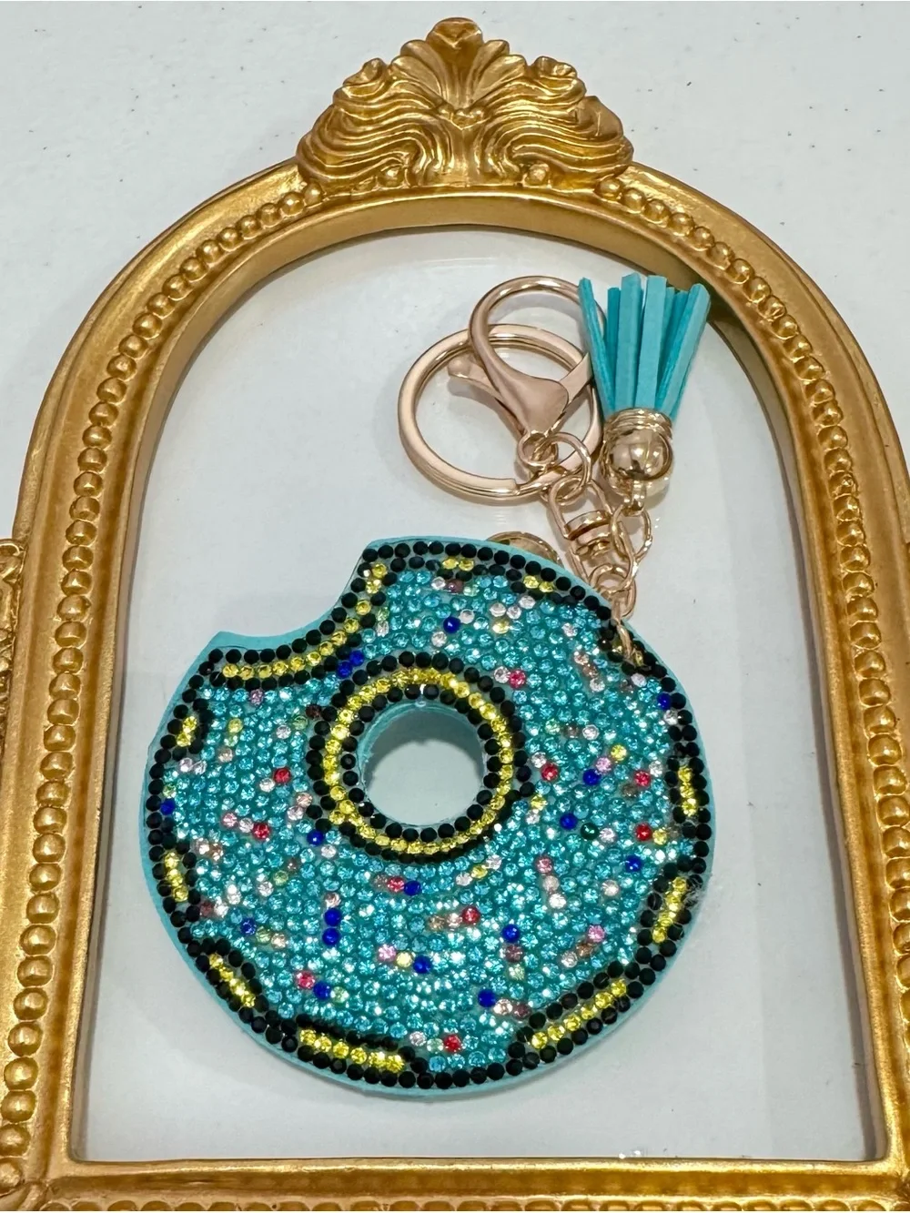 New Turquoise Rhinestone Donut Keychain  with Tassel